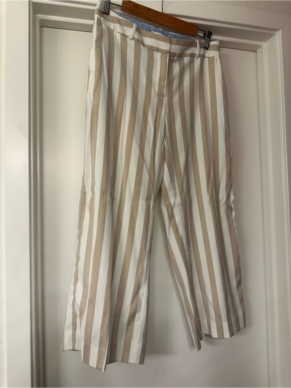 Tommy Hilfiger Beige and White Vertical Stripe Wide-Leg Pants